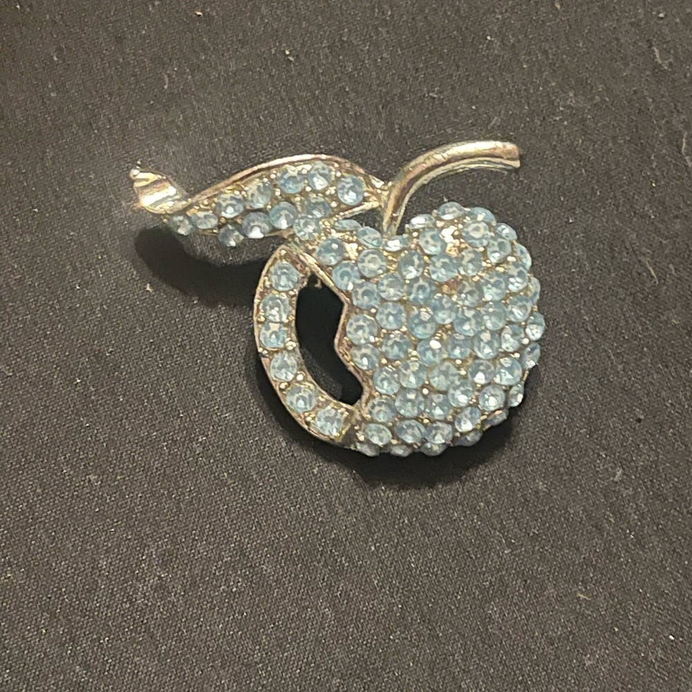 Vintage Icy Blue Crystal Apple Brooch